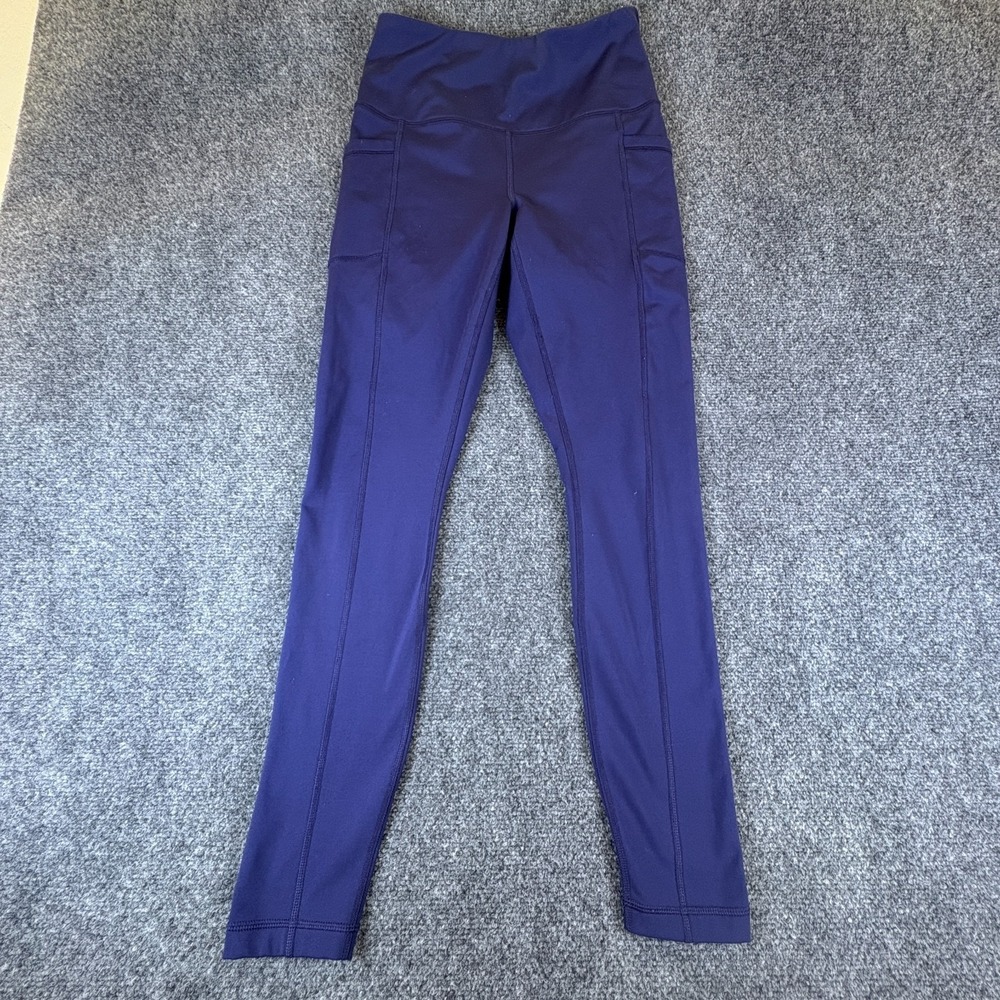 90 Degree By Reflex Leggings Womens 25x27.5 Navy Blue Stretch Pockets Activewear